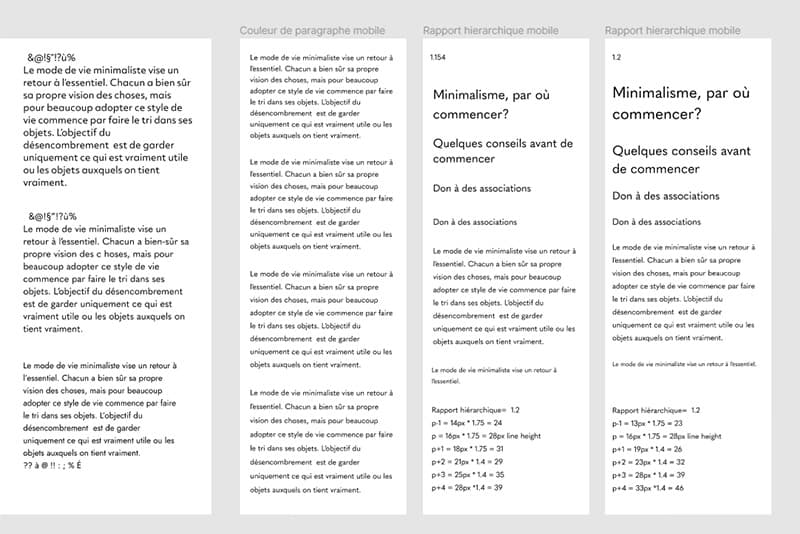 Capture d'écran de Figma pour le choix de typo, la couleur de paragraphe et le rapport hiérarchique
