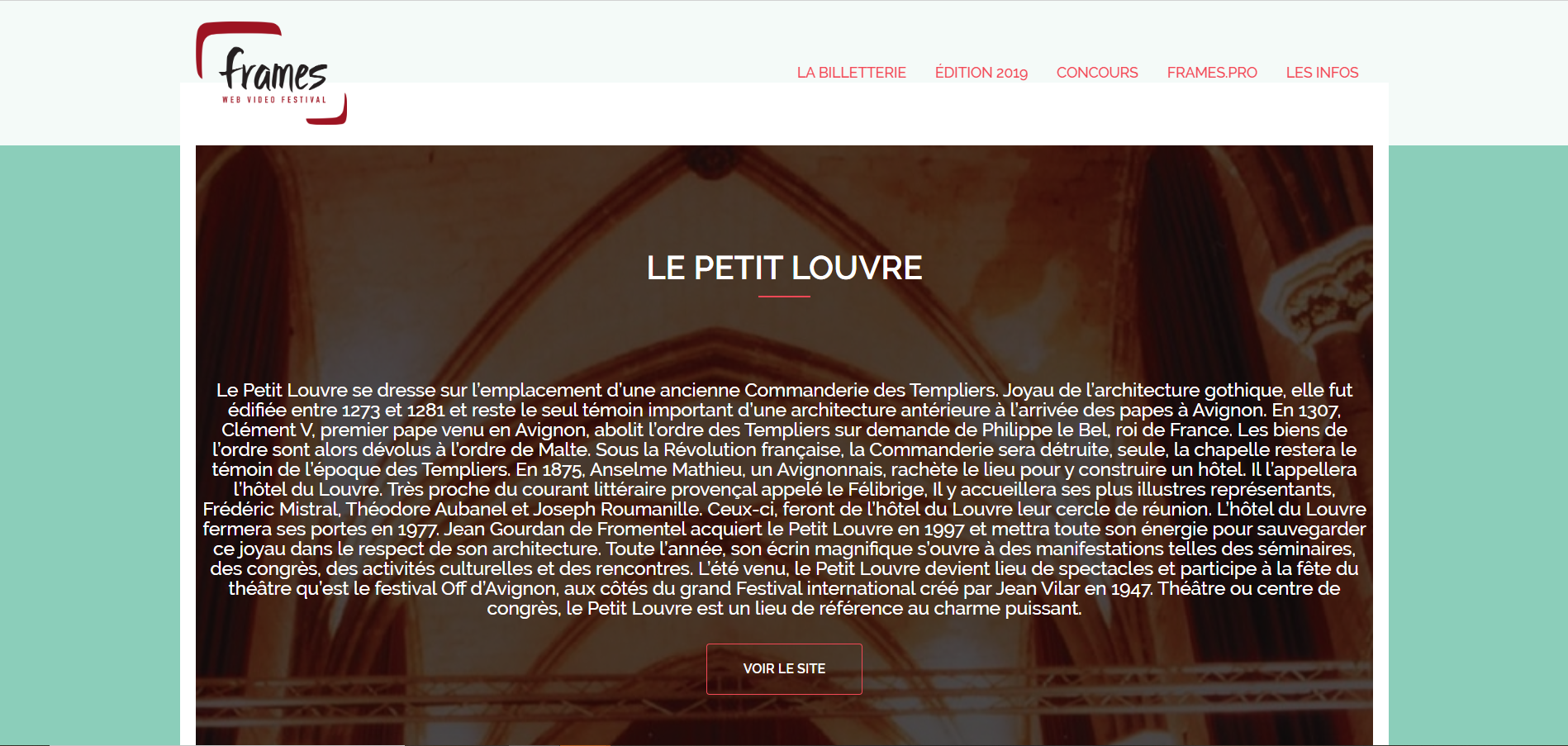 Capture d'écran du site Frame Festival