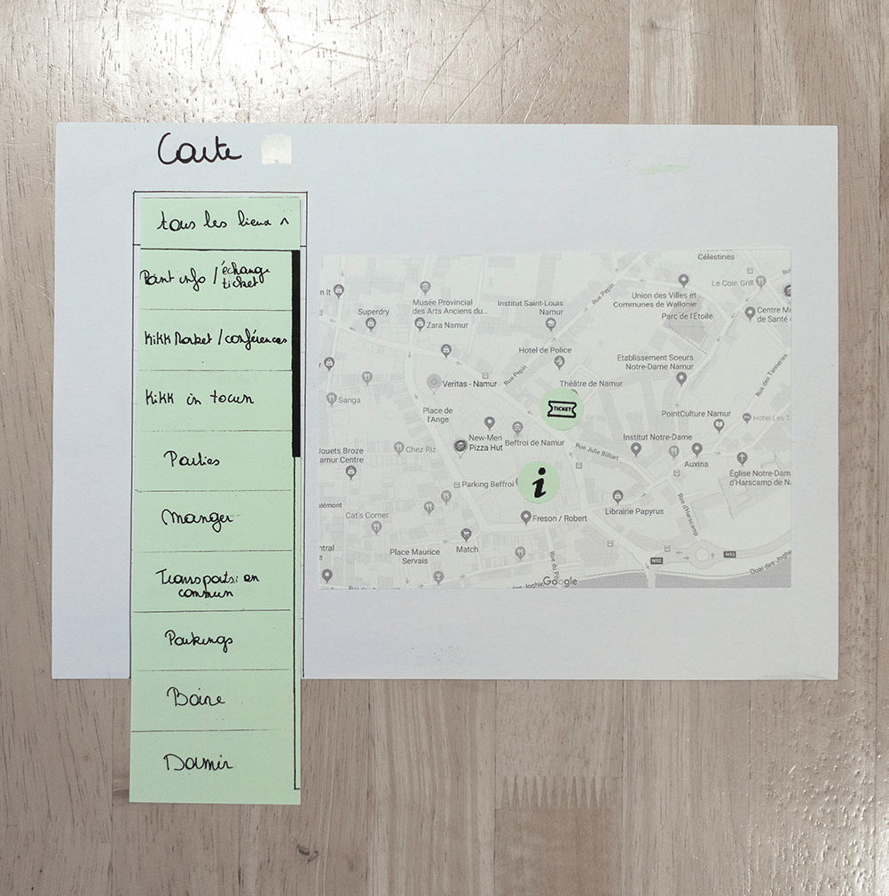 Prototype papier menu déroulant de la page carte