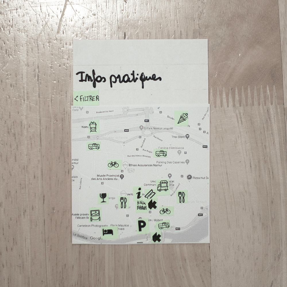 Prototype papier version mobile page infos pratiques version mobile